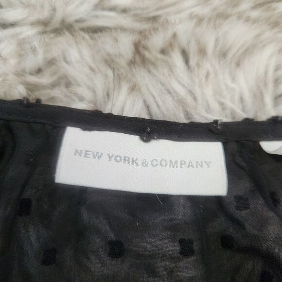 New York & Company Long Sleeve Sheer Black Swiss Dot Blouse Women's Size XS - Picture 7 of 12